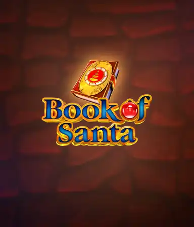 Uma imagem colorida apresentando o jogo Book of Santa slot da Endorphina, mostrando Papai Noel, um livro festivo e decorações de festas.