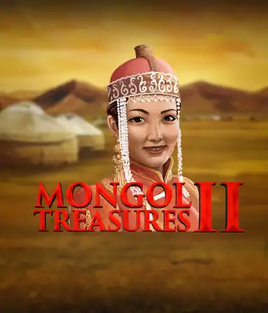 Uma captura de tela evocativa de o slot online temático mongol Mongol Treasures 2 da Endorphina, com tesouros requintados e as vastas estepes.